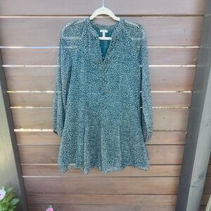 Joie Green Animal Print Mini Dress Long Sleeve Flowy Sheer Feminine XS/S
